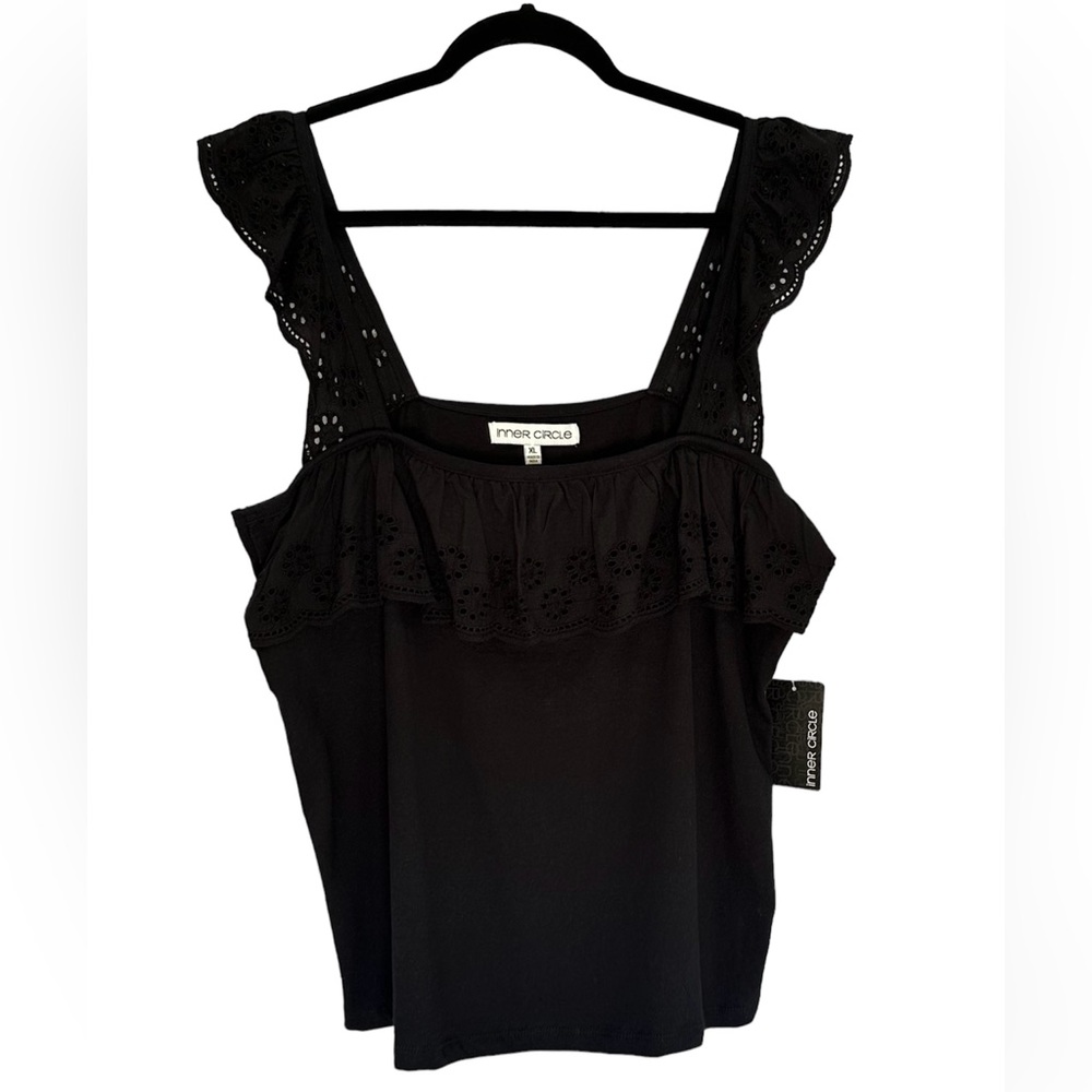 Black Lace Trim Tank Top